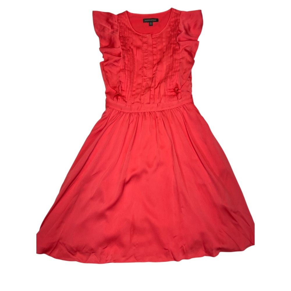 Banana Republic Petite Red Fit & Flare Dress Ruffle‎ Sleeves Career Party